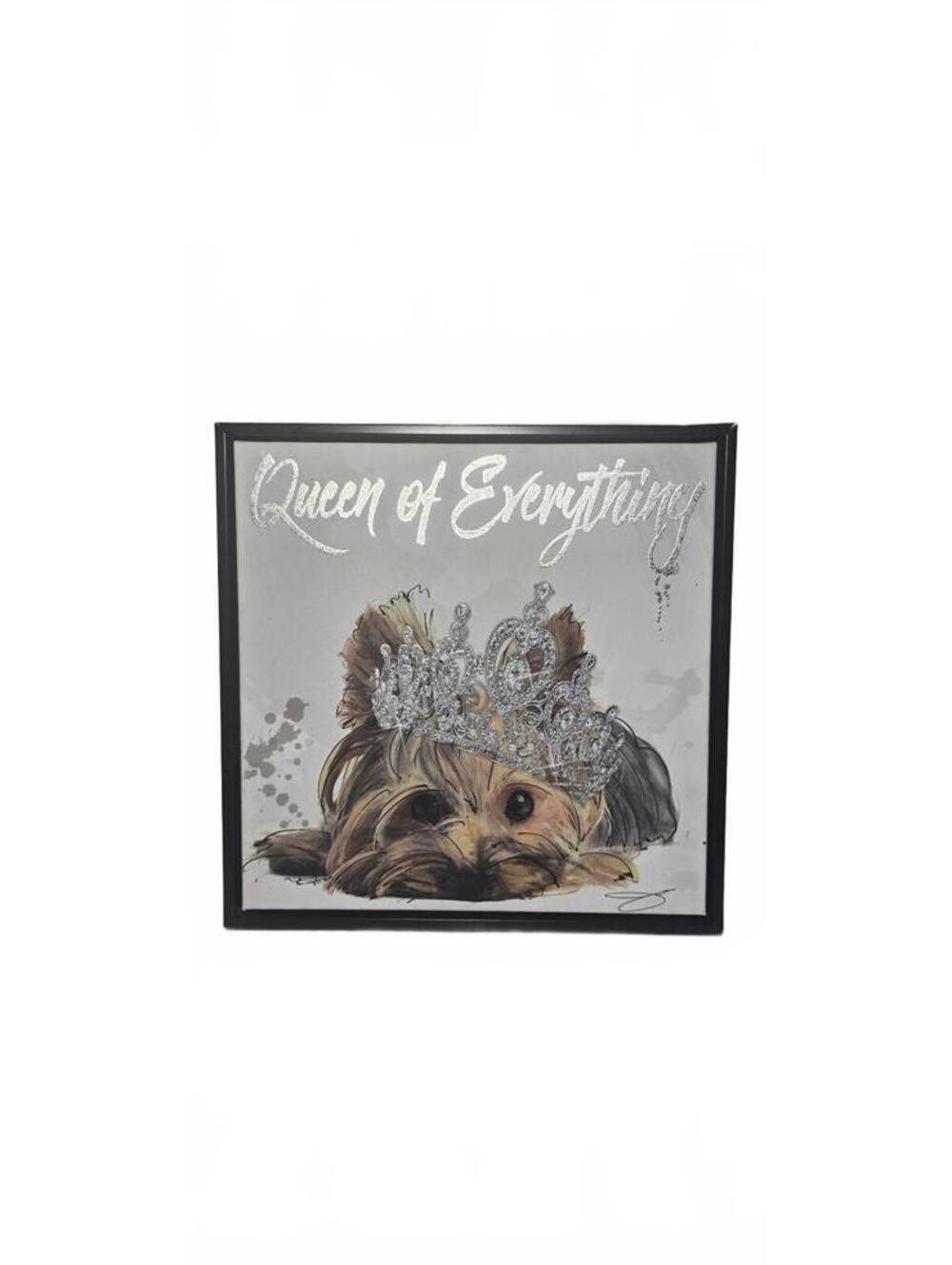 Framed Wall Art Featuring Dog with Crown and 'Queen of Everything' Text